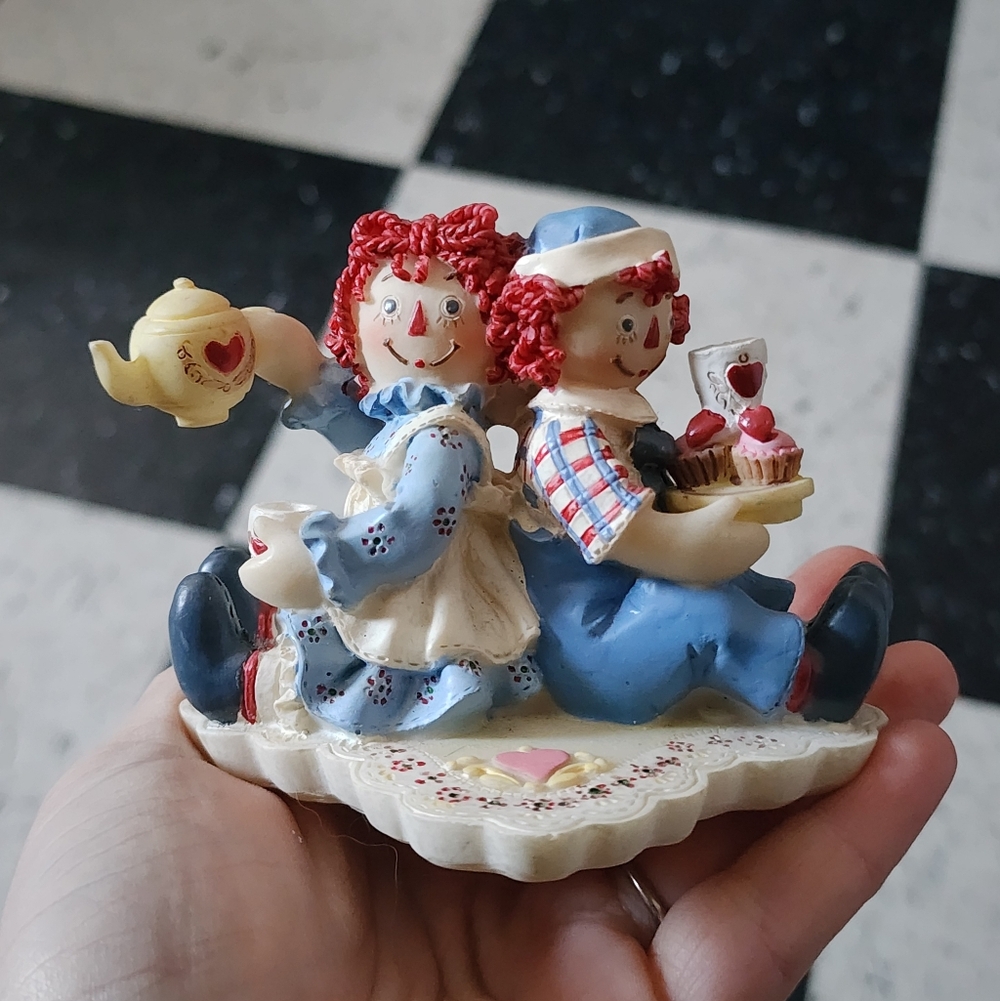 Vintage Raggedy Ann and Andy Having Tea Window Sill Decoration